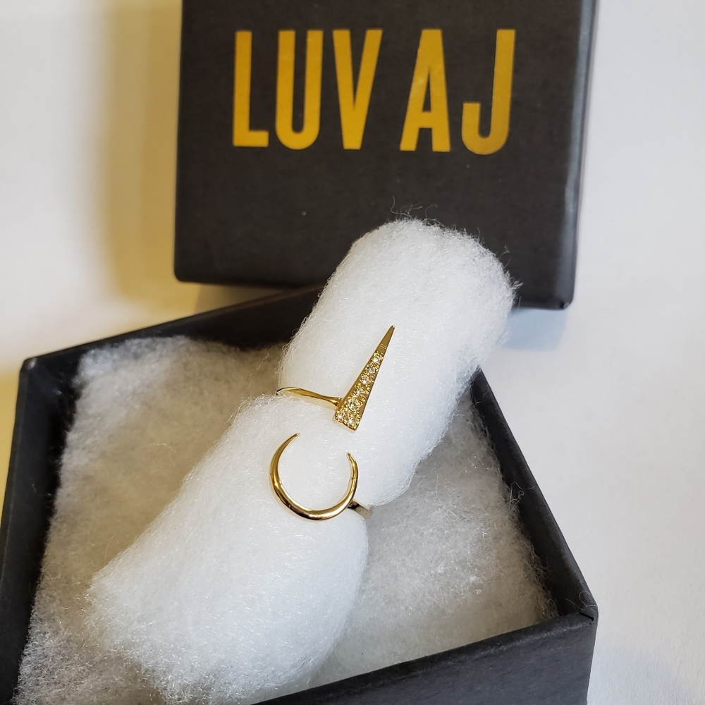 LUV AJ Gold Pave Open Crescent Ring